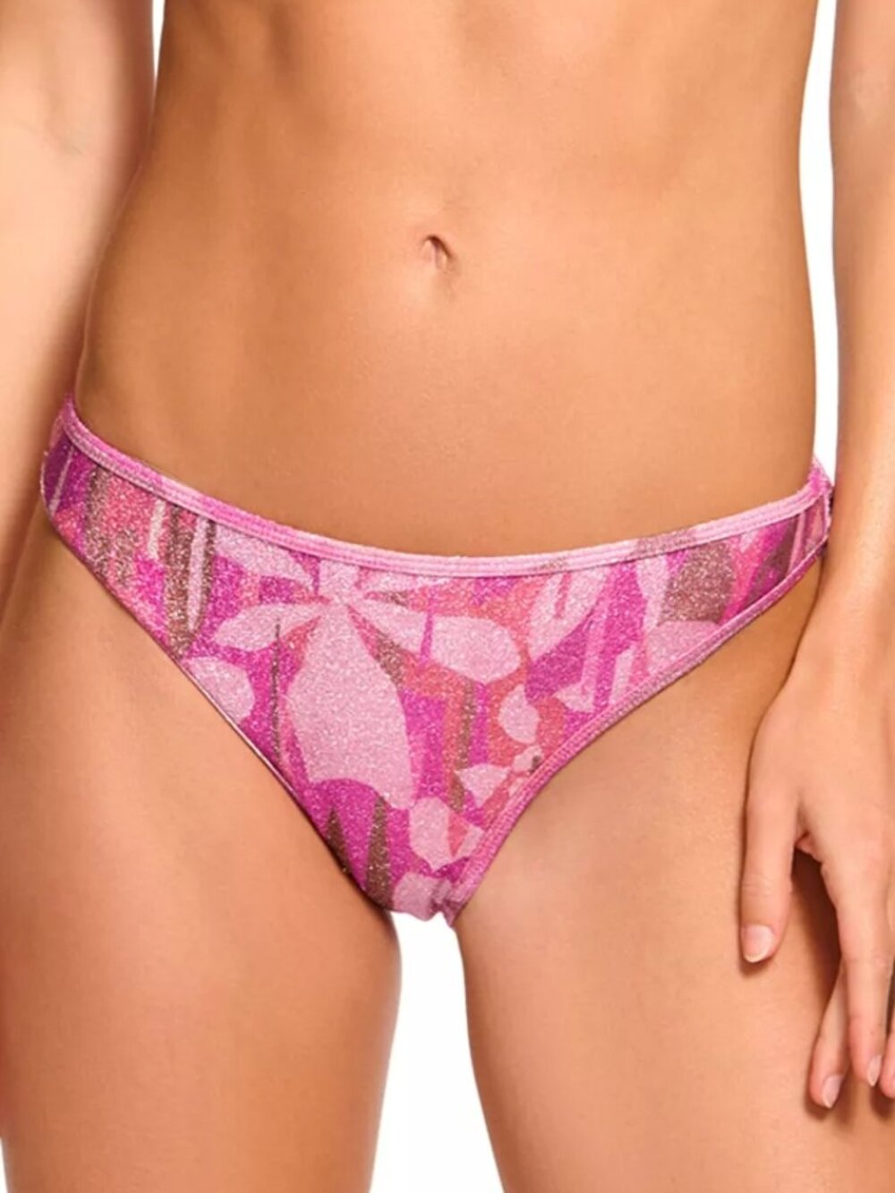 118$ Ramy Brook Allover Print Sparkle Isla Bikini Bottom Size M Perfect Pink